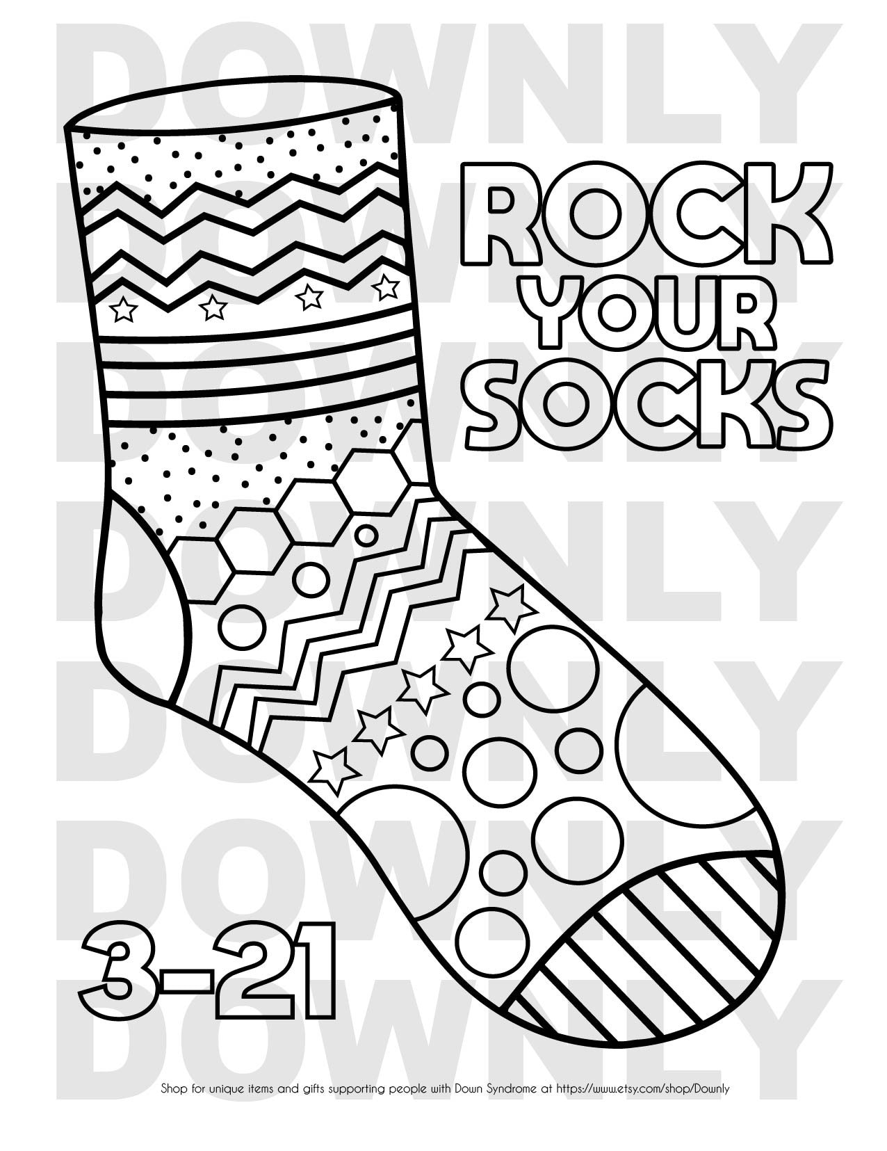 Down syndrome awareness coloring page rock your socks crazy sock instant download