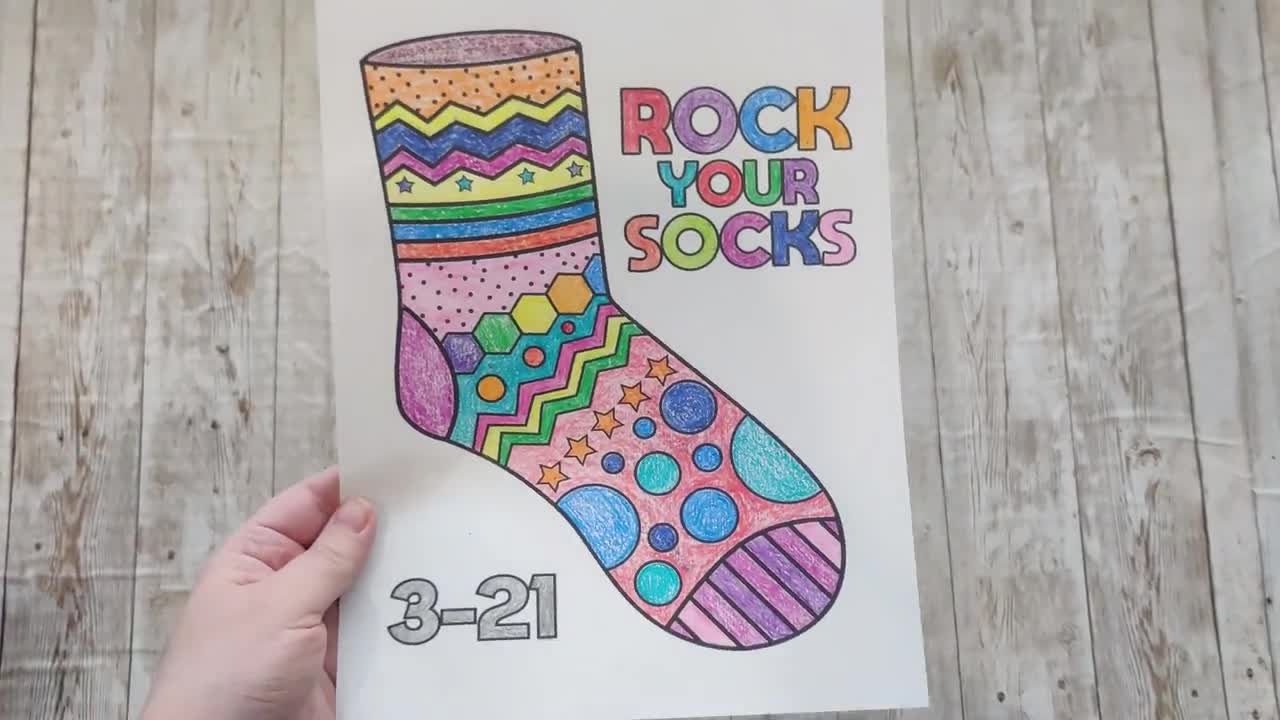 Down syndrome awareness coloring page rock your socks crazy sock instant download