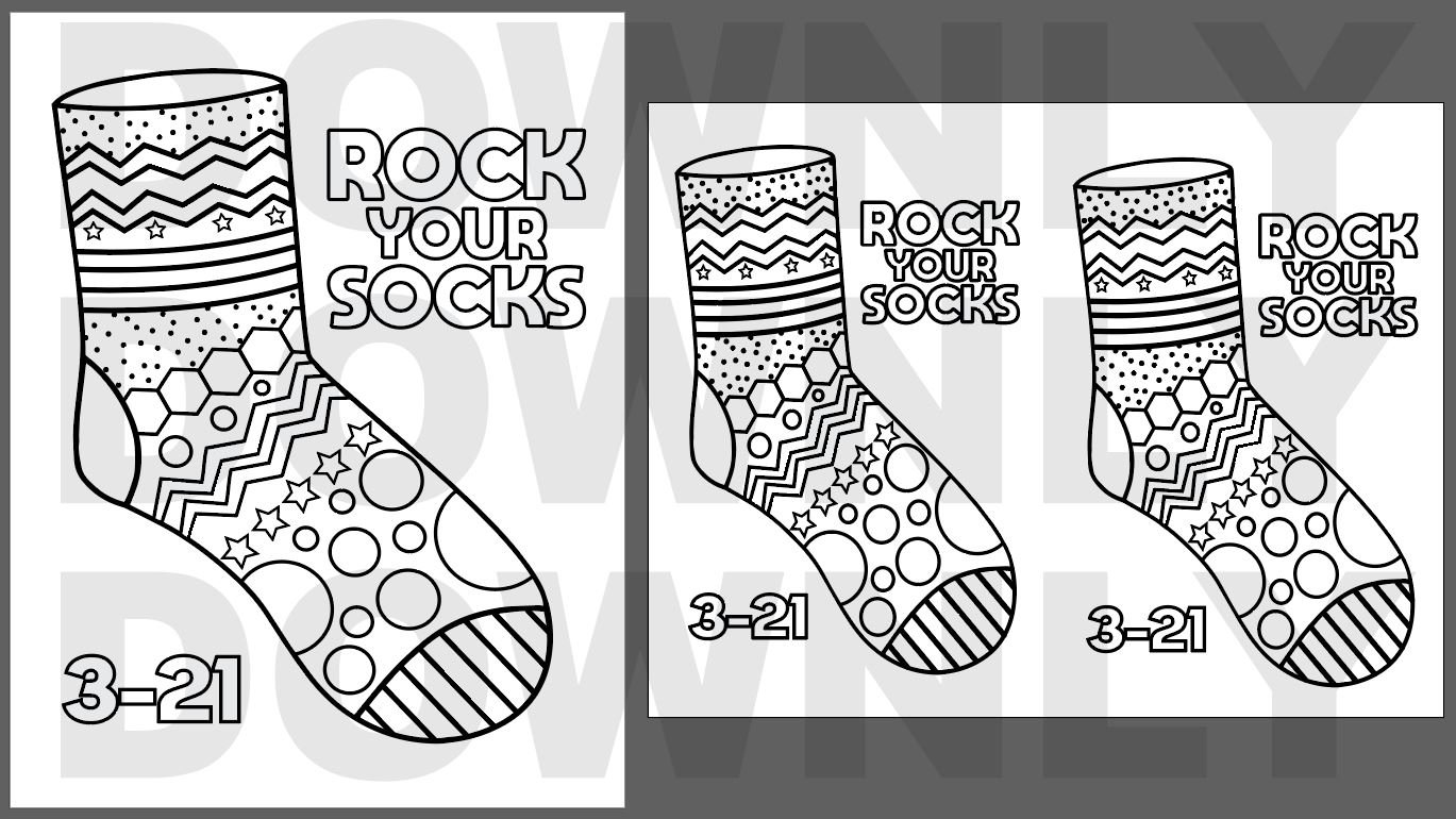 Down syndrome awareness coloring page rock your socks crazy sock instant download