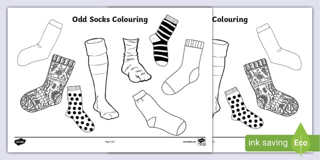 World down syndrome day odd socks colouring sheet