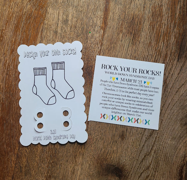 Rock your socks colouring cards no crayons world down syndrome day â polka dot decal shop