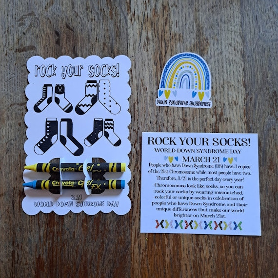 Rock you socks colouring card world down syndrome day classroom gift awareness set