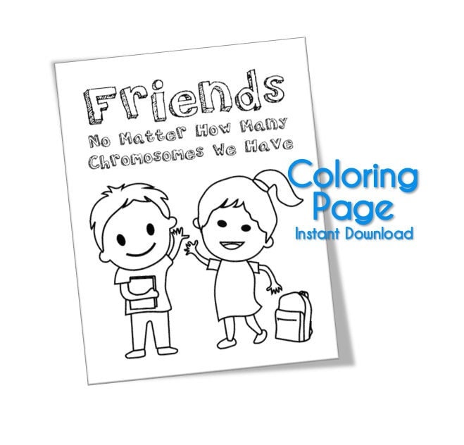 Down syndrome awareness coloring page friends no matter how many chromosomes instant download