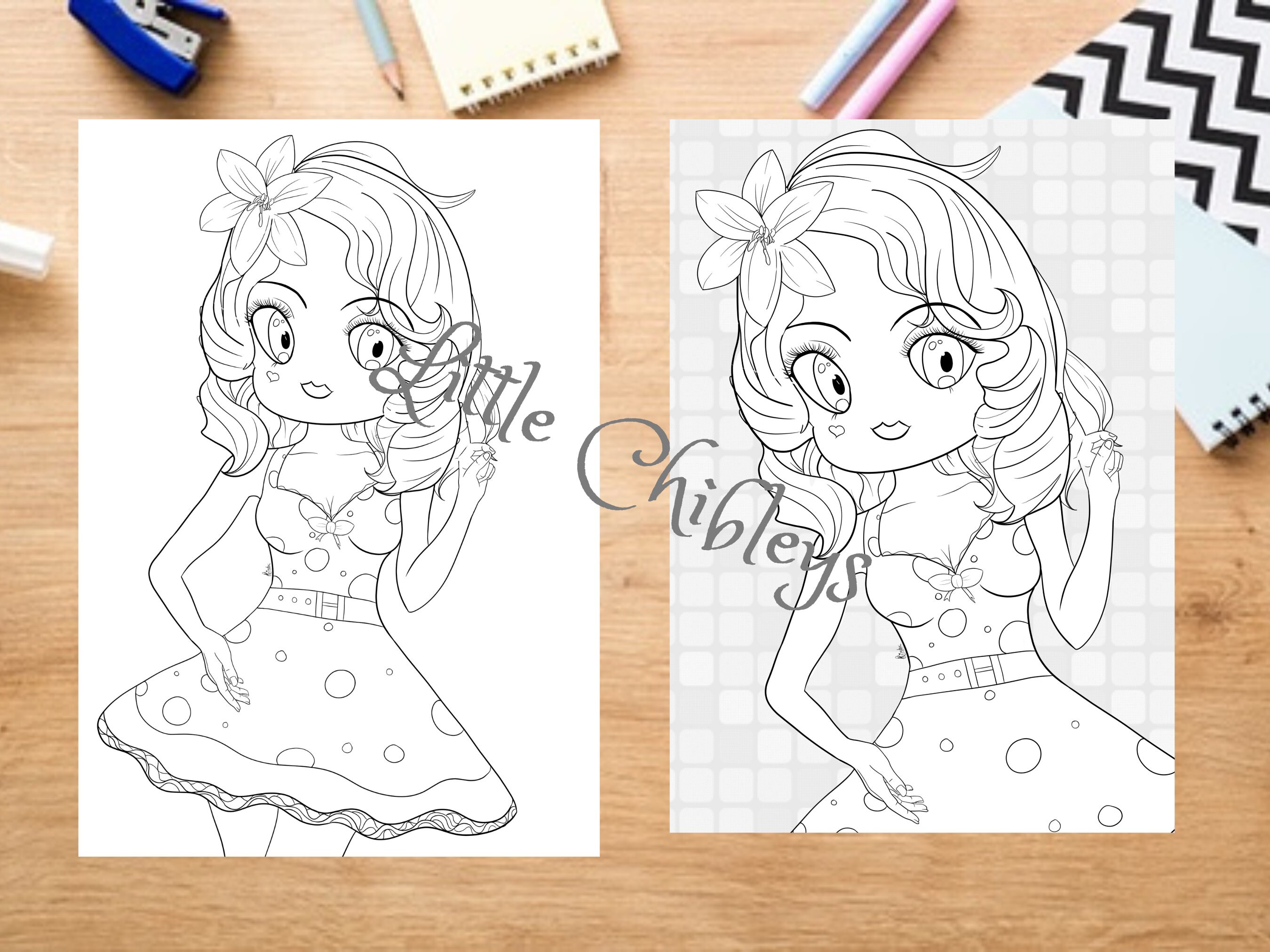 Jackie s rockabilly pinup colouring page versions included