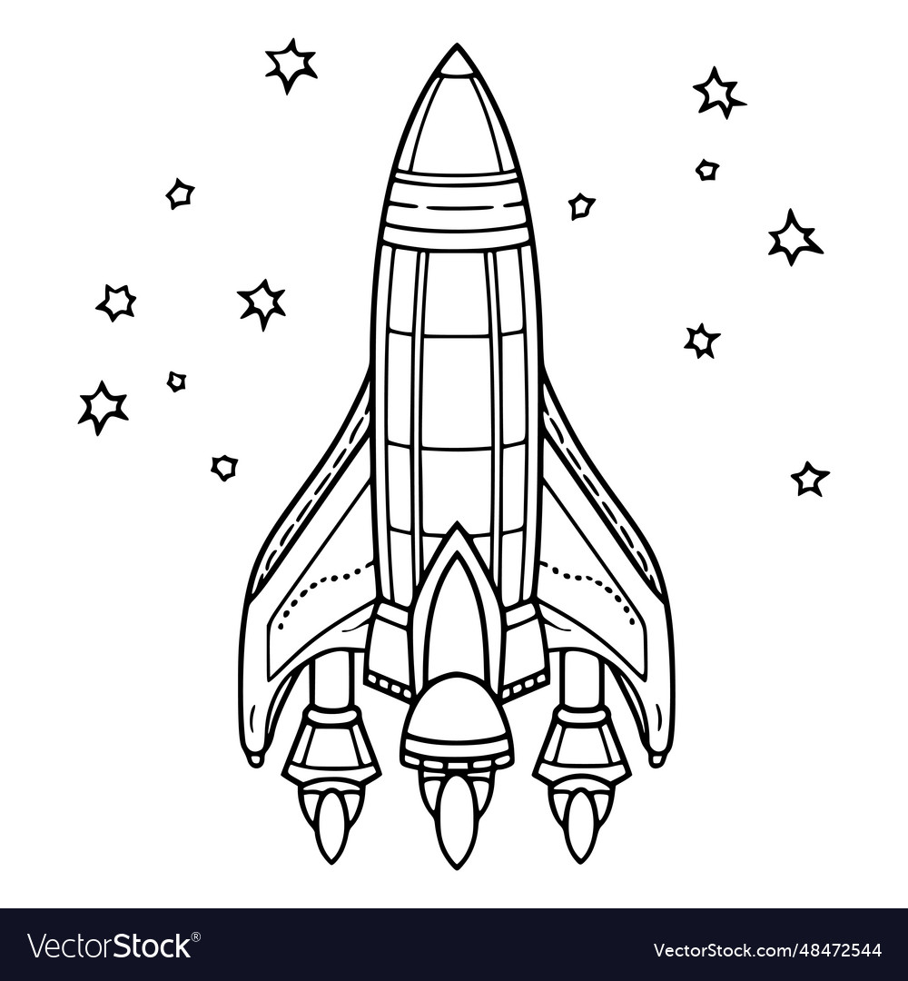 Starship or rocket with pilot coloring page vector image