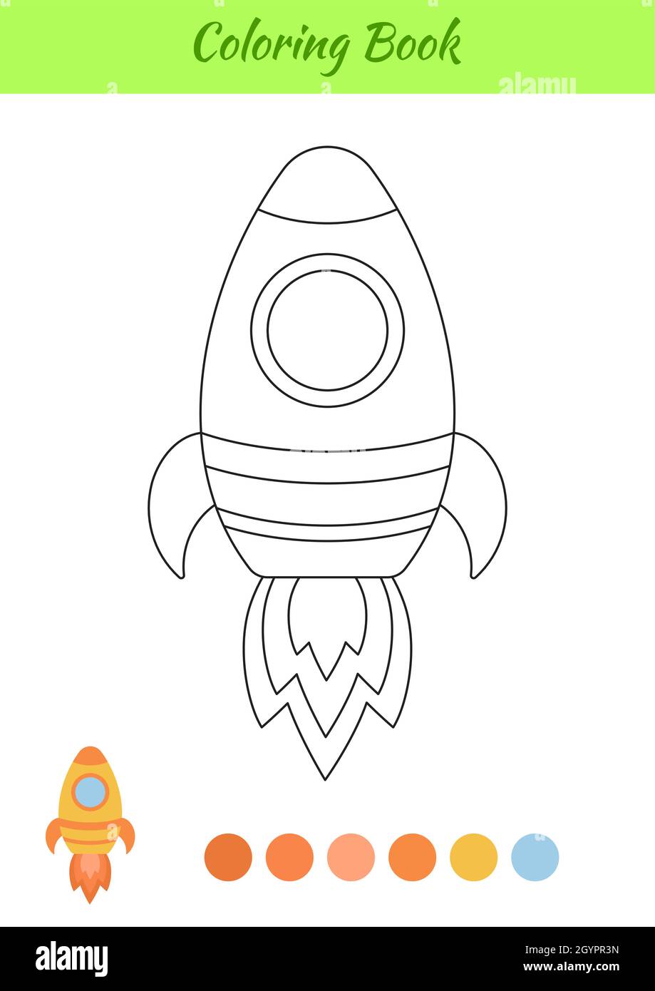 Coloring book rocket for children printable worksheet educational activity page for preschool years kids and toddlers with transport cartoon colorf stock vector image art