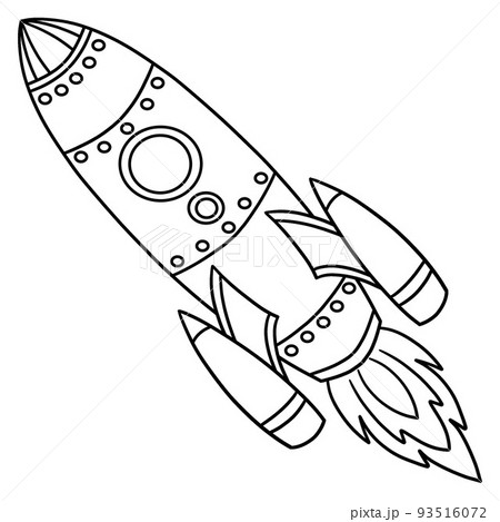 Rocket ship isolated coloring page for kids