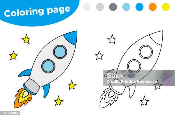 Printable coloring page or book cute rocket space theme vector illustration stock illustration