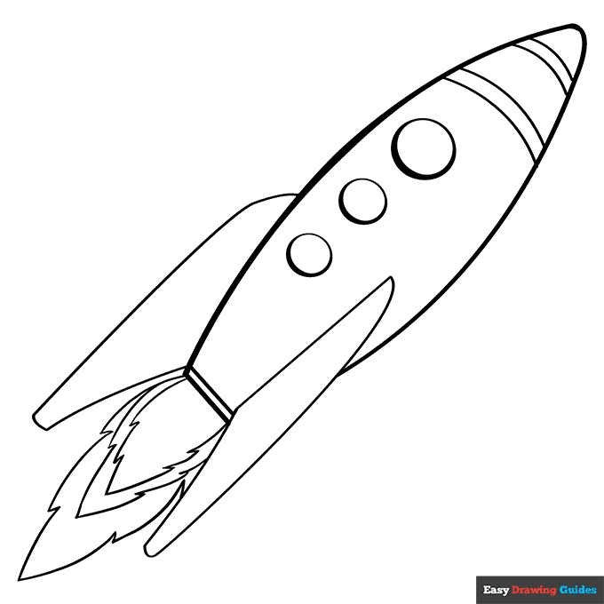 Rocket ship coloring page easy drawing guides