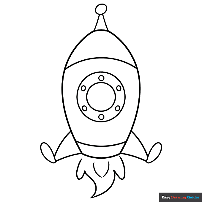 Easy cartoon space rocket coloring page easy drawing guides