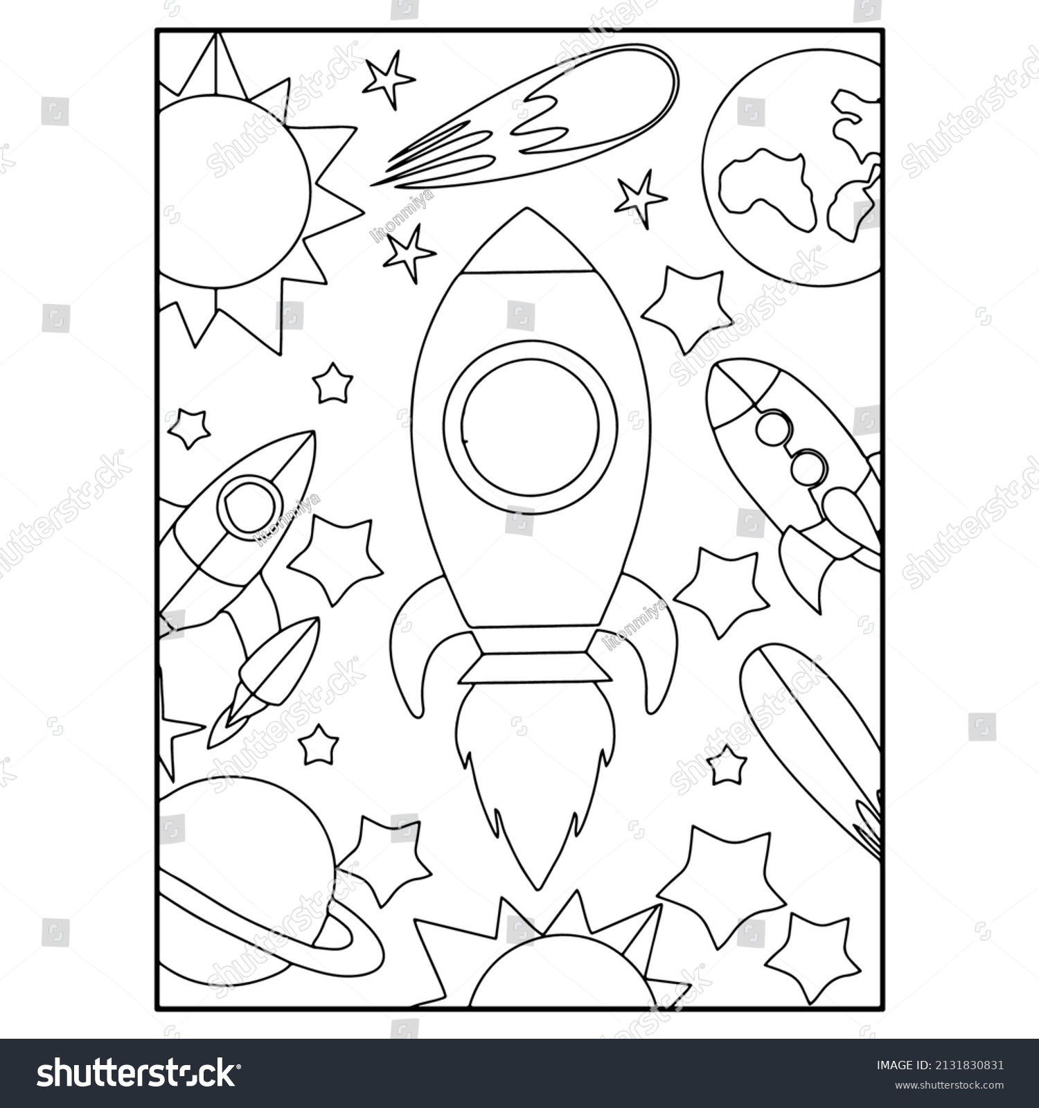 Printable space coloring pages kids stock vector royalty free