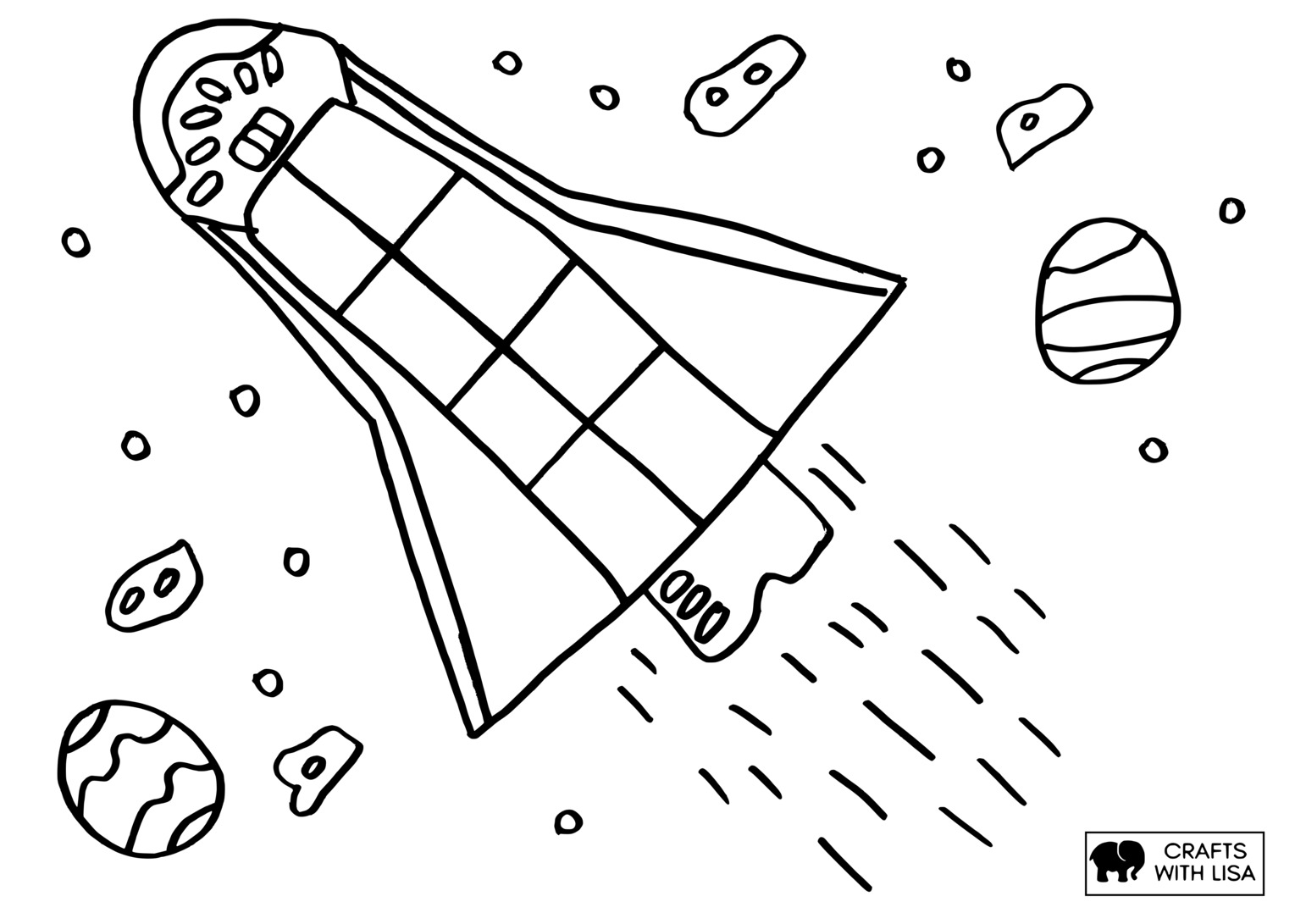 Spaceship in space coloring page