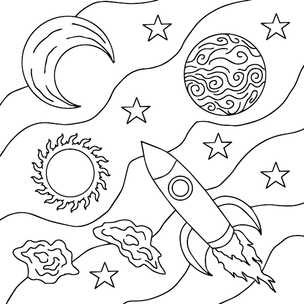 Premium vector design vector coloring page space rocket for kid