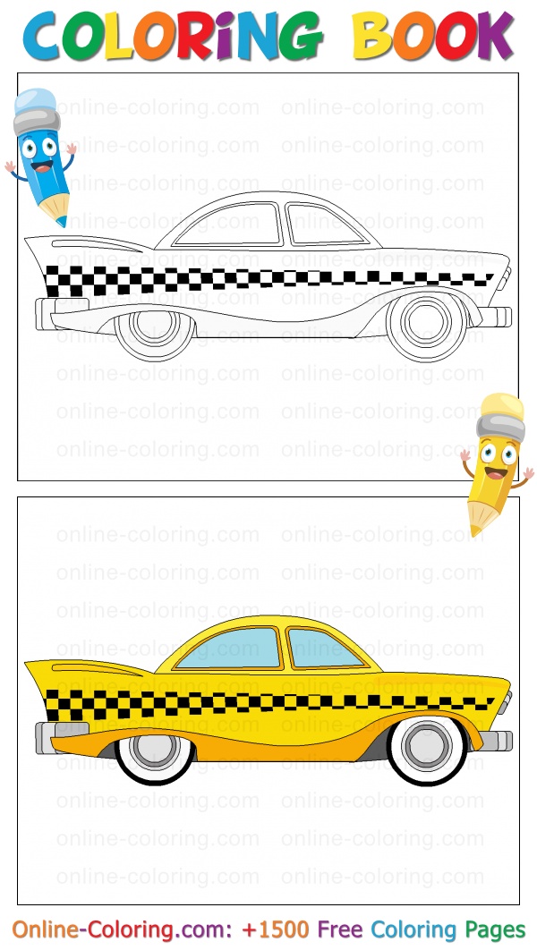 Vintage taxi cab free online coloring page
