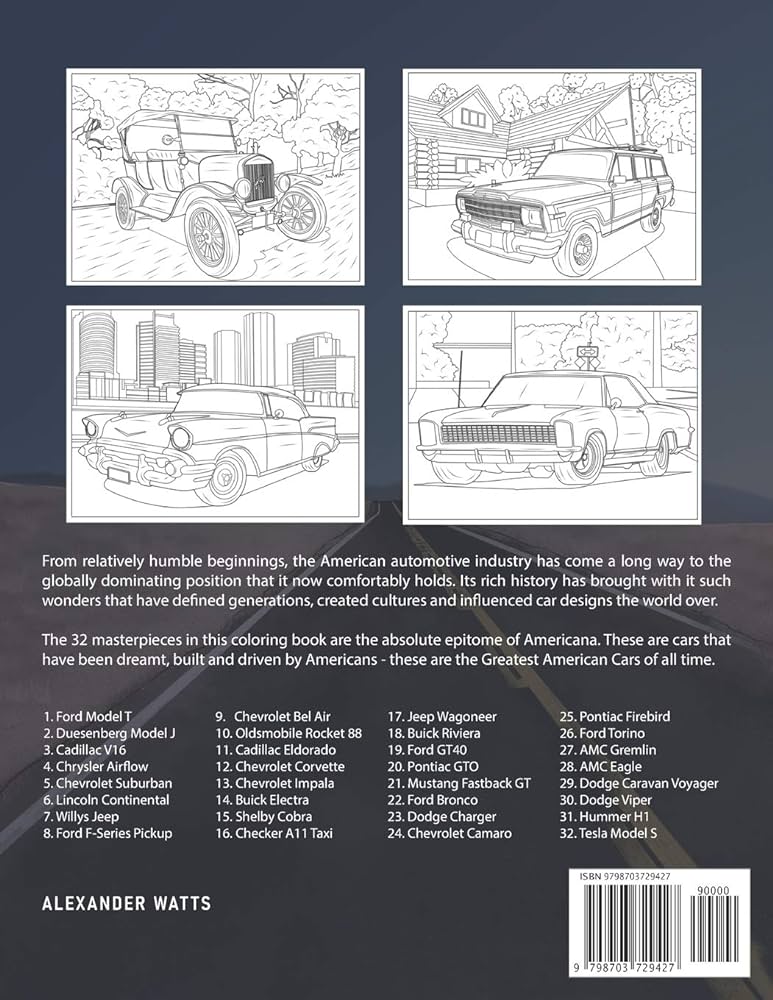 The greatest american cars coloring book pro edition watts alexander books