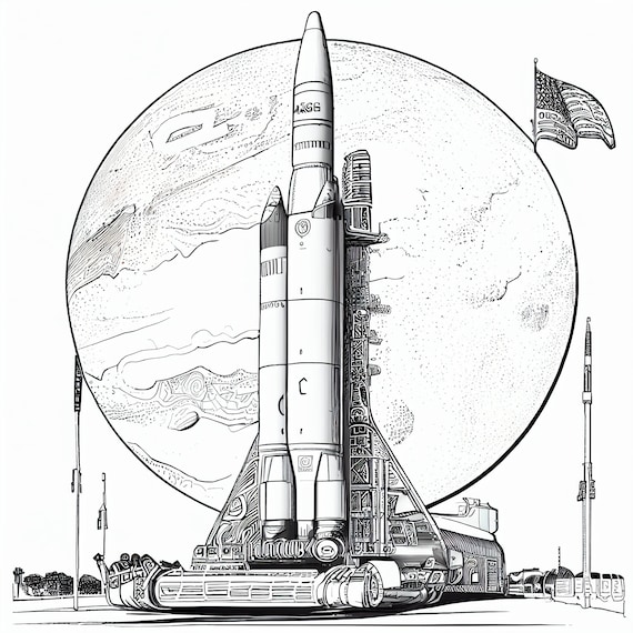 Ready for launch nasa rocket coloring pages for kids and adults instant download for personal artistic enjoyment print paint