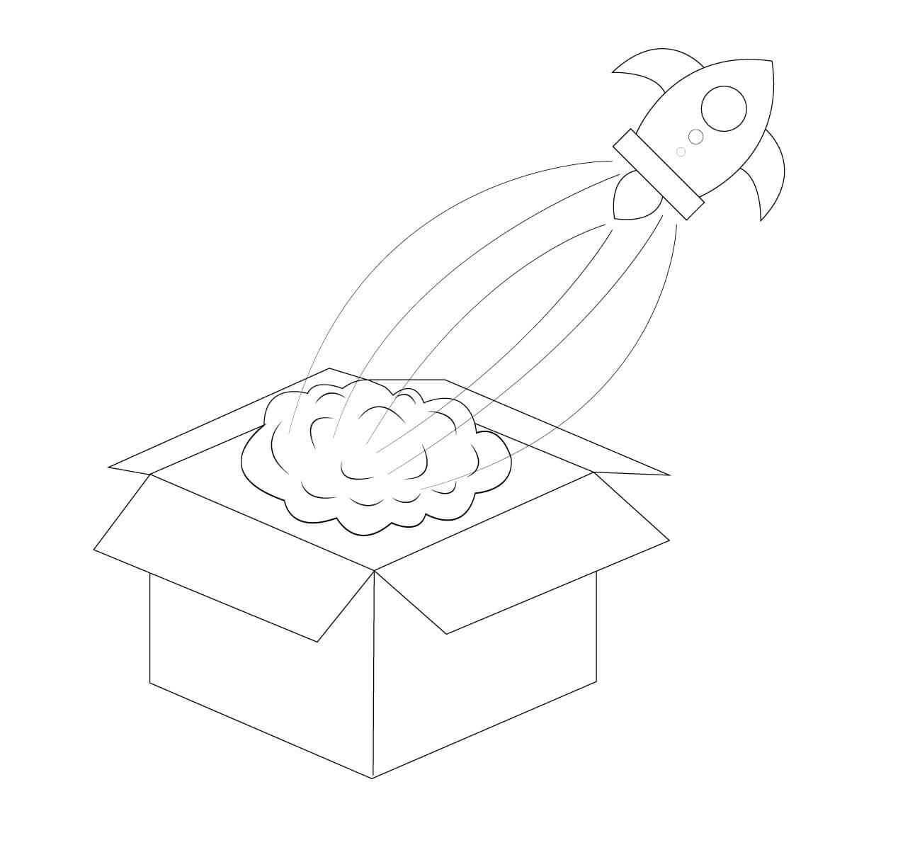 Rocket ship in flight coloring page