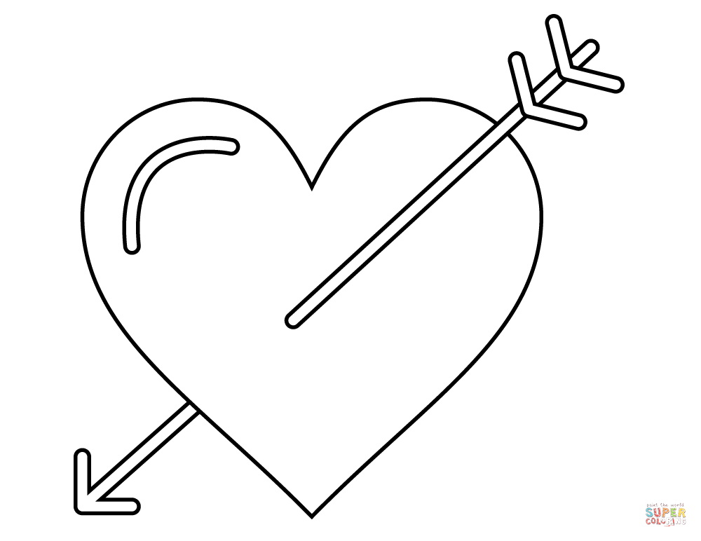 Valentines day love heart with arrow coloring page free printable coloring pages