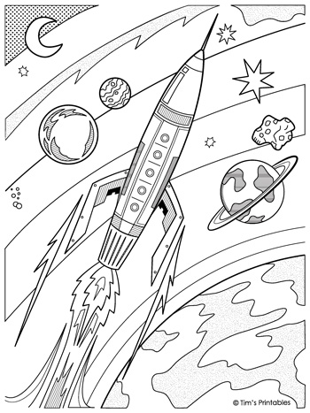 Rocketship coloring page â tims printables