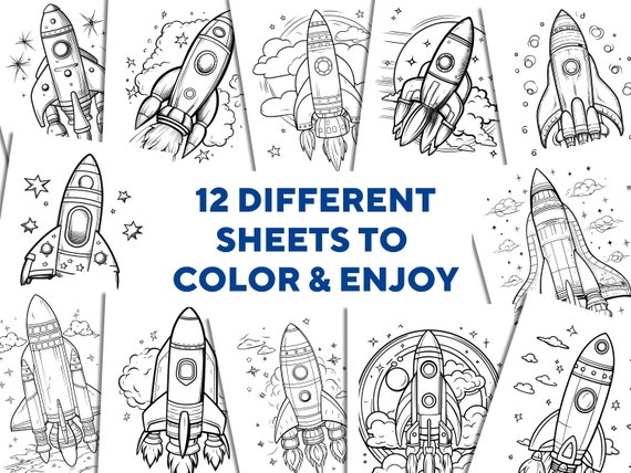 Rocket ship printable coloring pages space coloring pages outer space birthday party kids spaceship coloring bundle set children activities