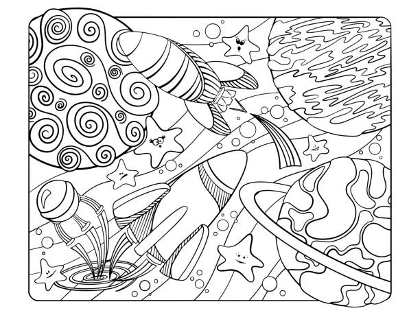 Spaceship coloring pages stock illustrations royalty