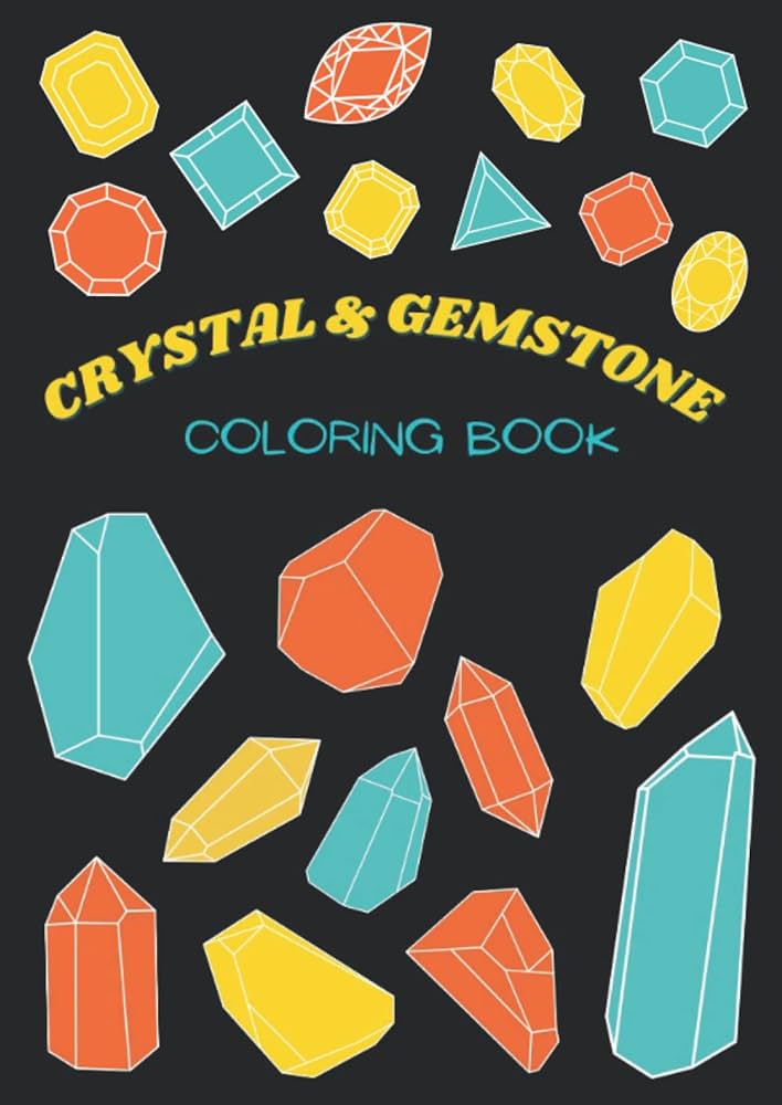 Crystal gemstone coloring book gems and mineral rocks precious stones geology coloring pages for adults and for kids detailed unique designs pages single sided print