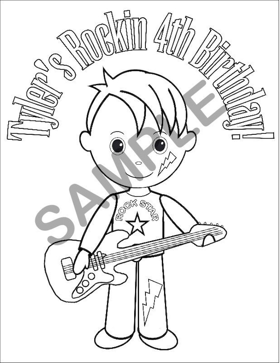 Personalized rockstar coloring page birthday party favor colouring activity sheet personalized printable template