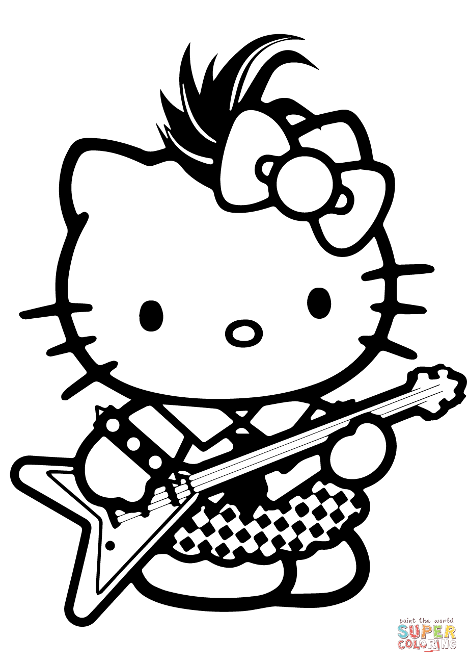 Hello kitty rockstar coloring page free printable coloring pages