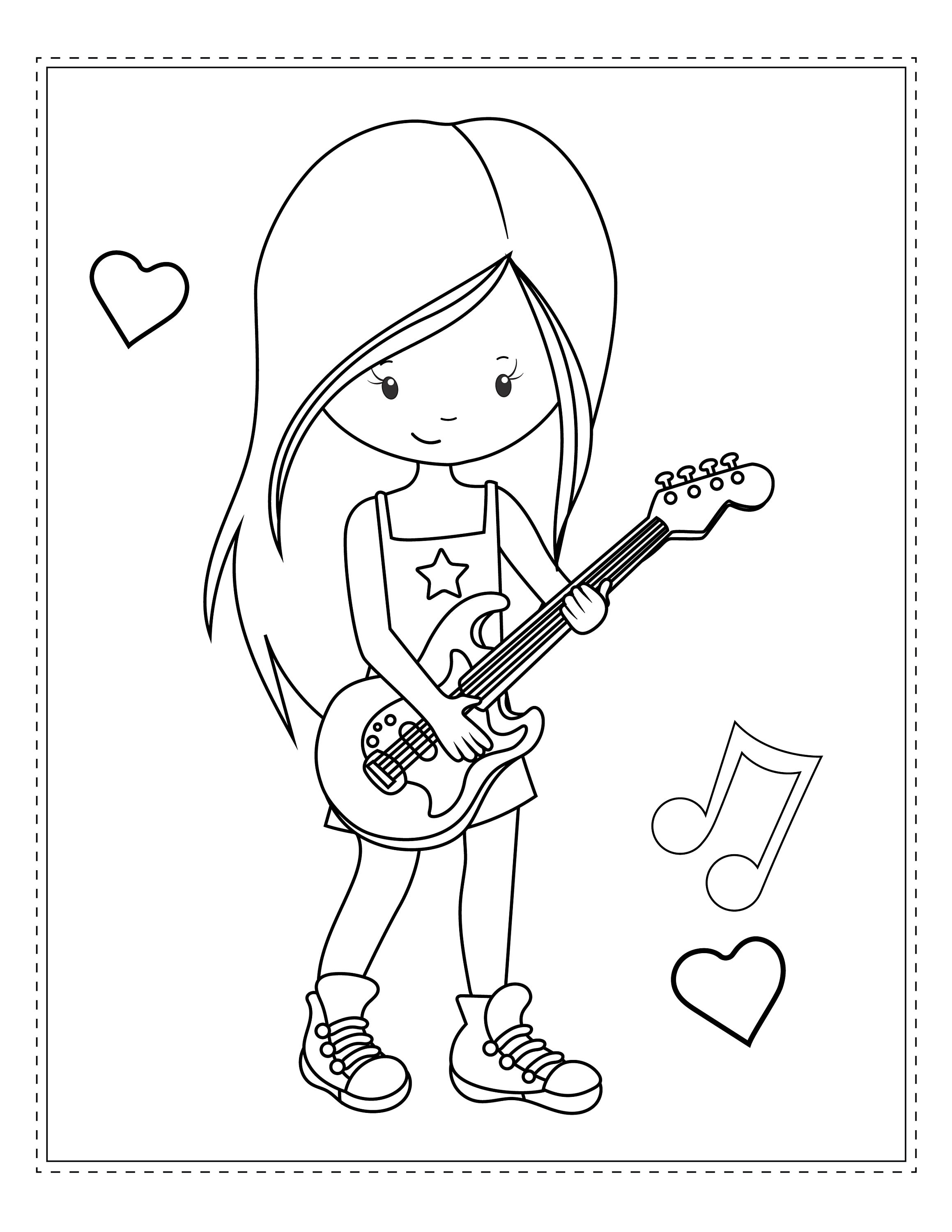 Instant digital download little girl rockstar coloring pages download now