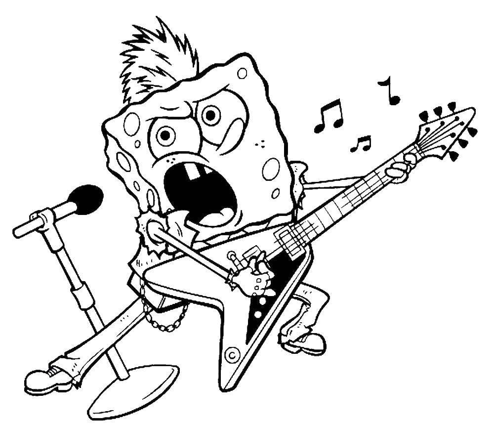 Online coloring pages coloring spongebob squarepants rock star coloring