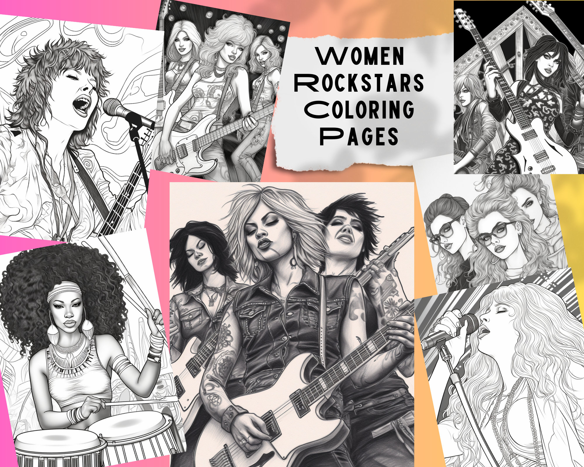 Women rockstars coloring pages rockstar coloring book women rock