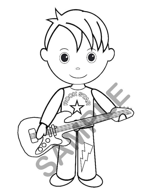 Personalized rockstar coloring page birthday party favor colouring activity sheet personalized printable template