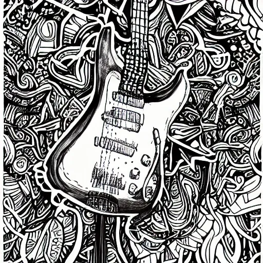 Pencil sketch colouring book page rock star