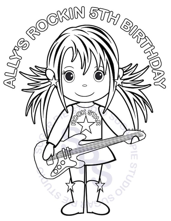 Personalized rockstar coloring page birthday party favor colouring activity sheet personalized printable template