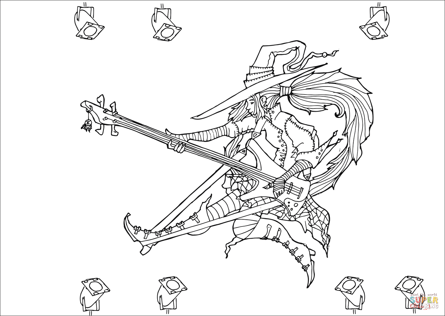 Rock star witch coloring page free printable coloring pages