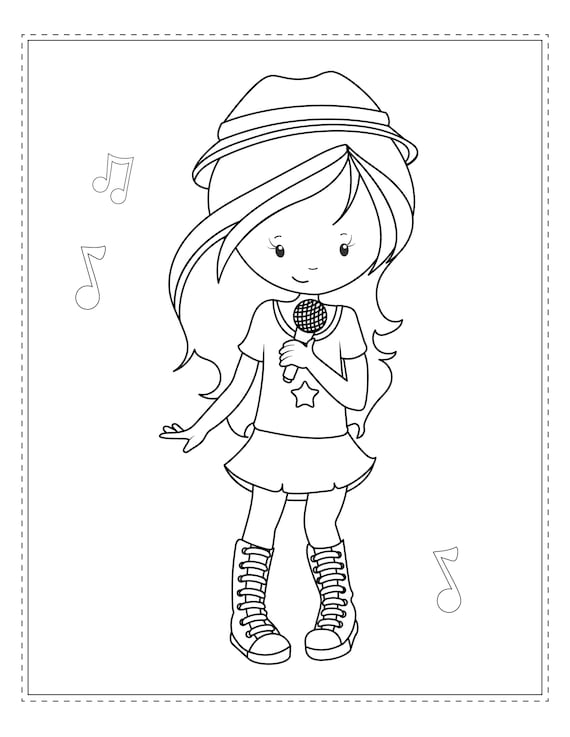 Instant digital download little girl rockstar coloring pages download now