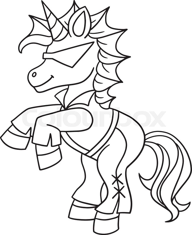 Rockstar unicorn isolated coloring page for kids stock vector