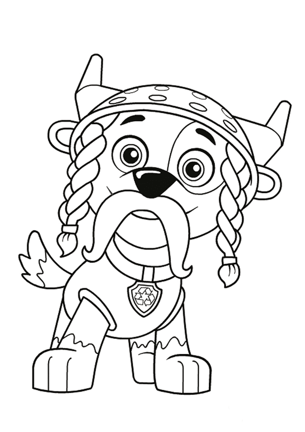 Rocky from paw patrol in a viking costume coloring page