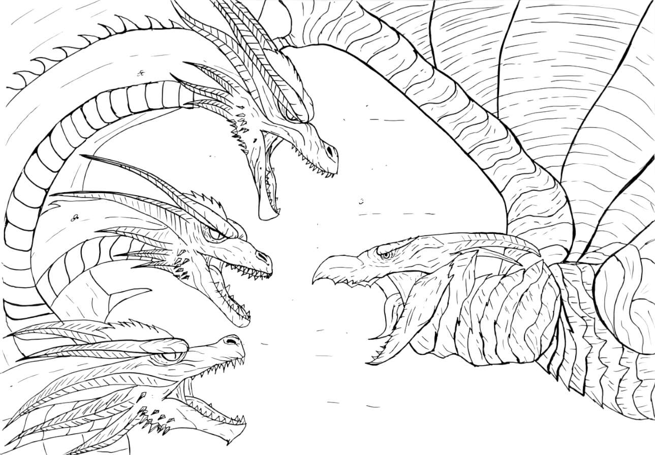 Coloring pages godzilla rodan vs ghidorah print free