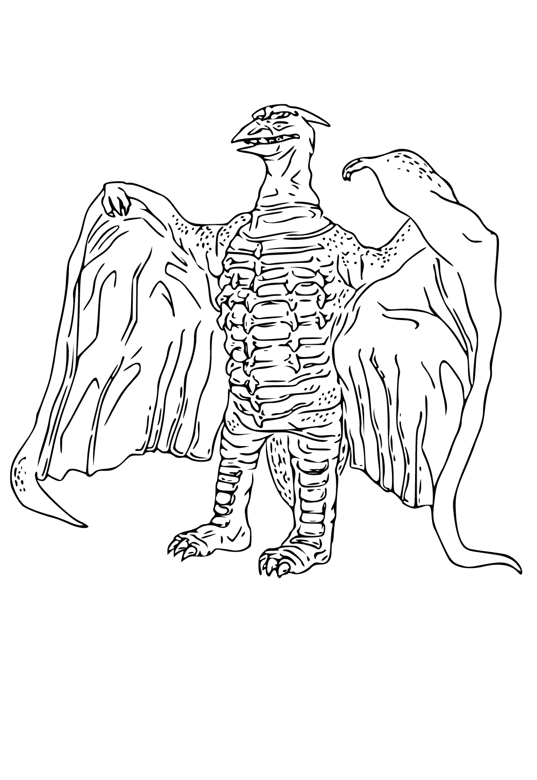 Free printable kaiju pterodactyl coloring page sheet and picture for adults and kids girls and boys