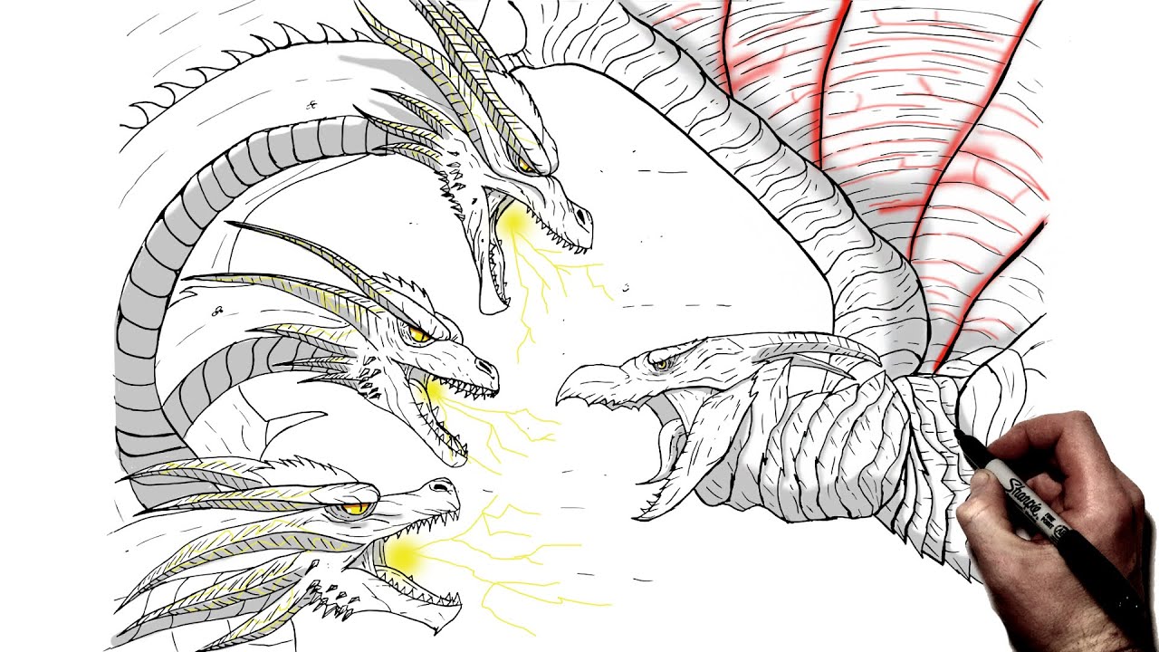 How to draw rodan vs ghidorah step by step onsterverse