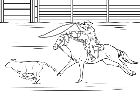 Calf roping rodeo coloring page free printable coloring pages