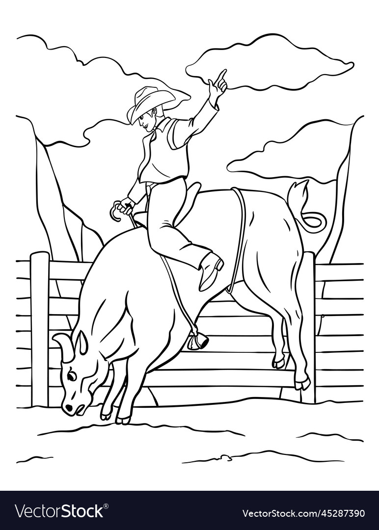 Bull riding coloring page for kids royalty free vector image