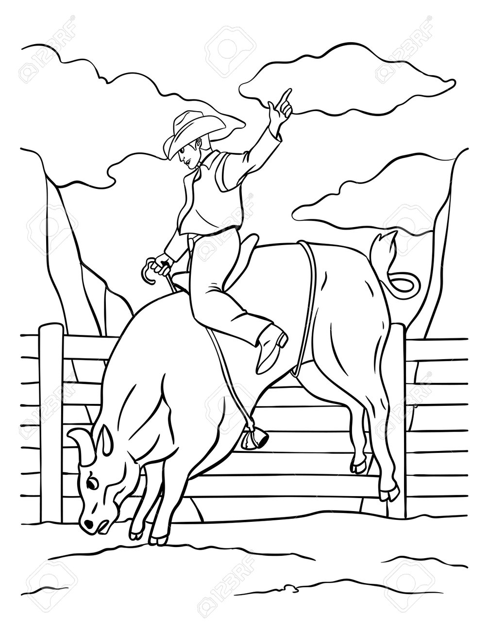 Bull riding coloring page for kids royalty free svg cliparts vectors and stock illustration image