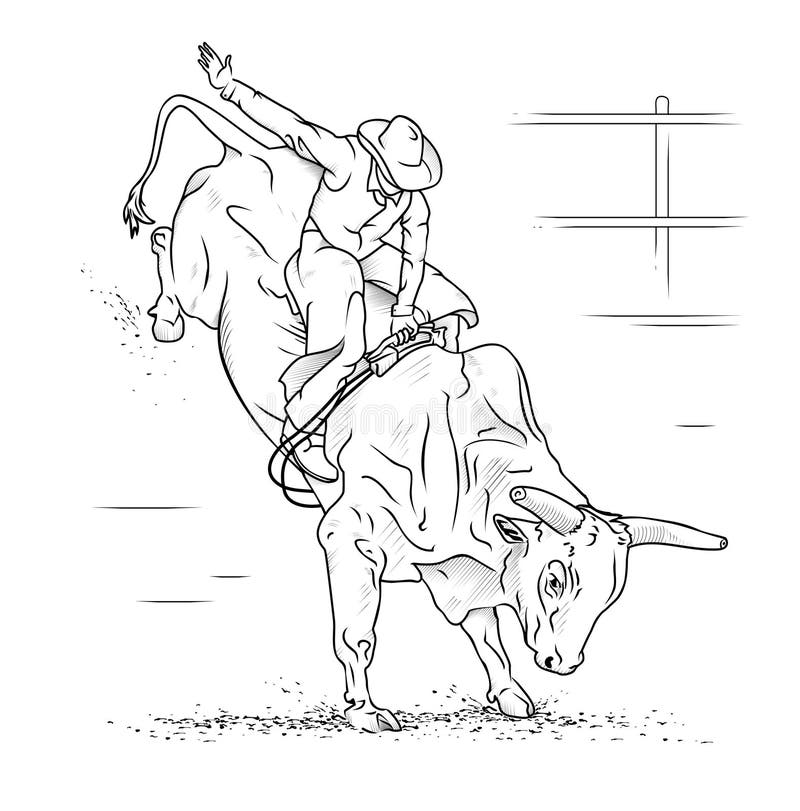 Bull riding coloring page for kids stock vector