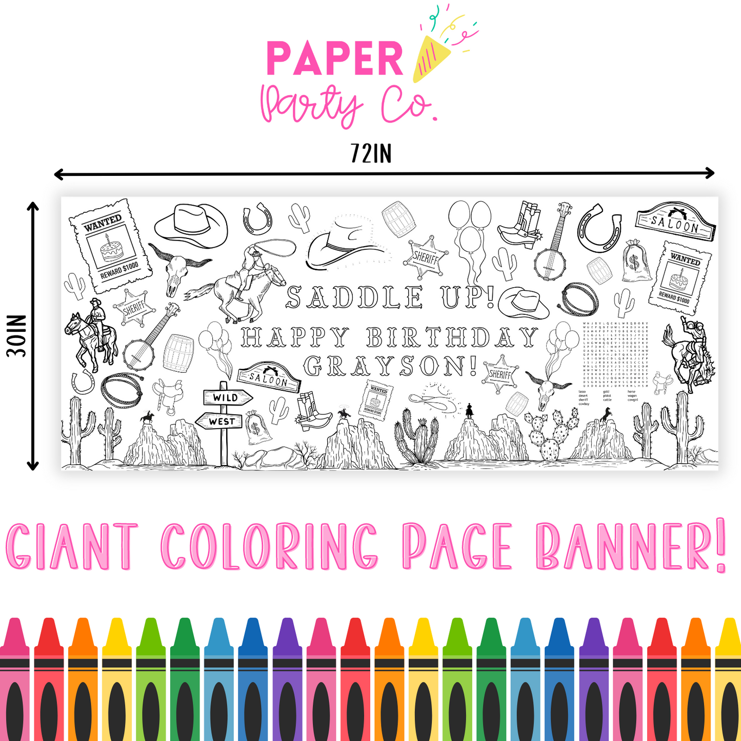 Large rodeo coloring banner sheet rodeo birthday cowboy coloring p â paper party co