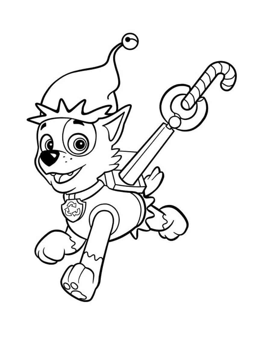 Rocky paw patrol on christmas coloring page