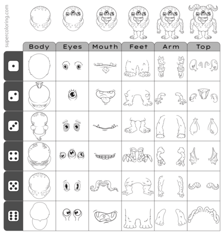 Roll a die and draw monster for advanced users free printable puzzle games