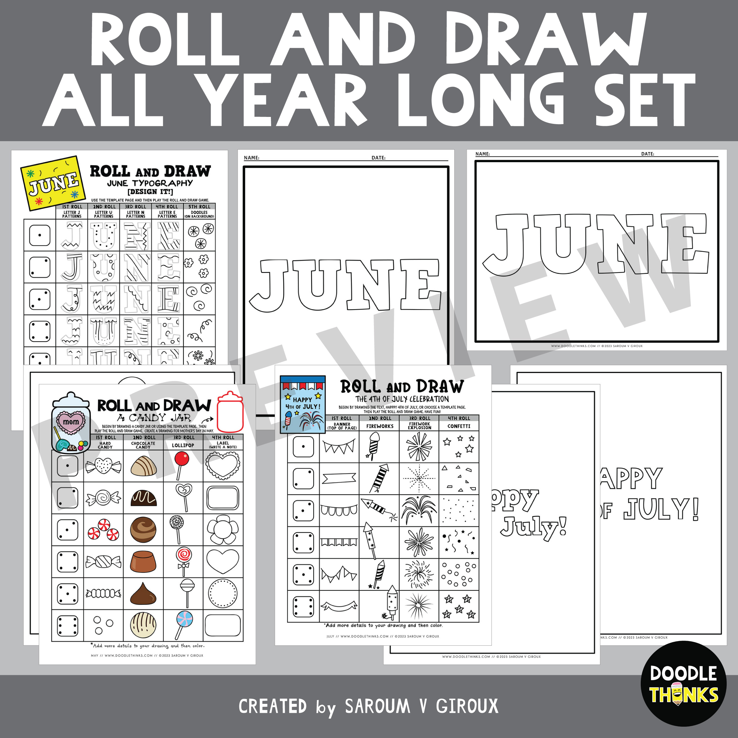 All year long roll and draw game sheets no prep drawing activities made by teachers