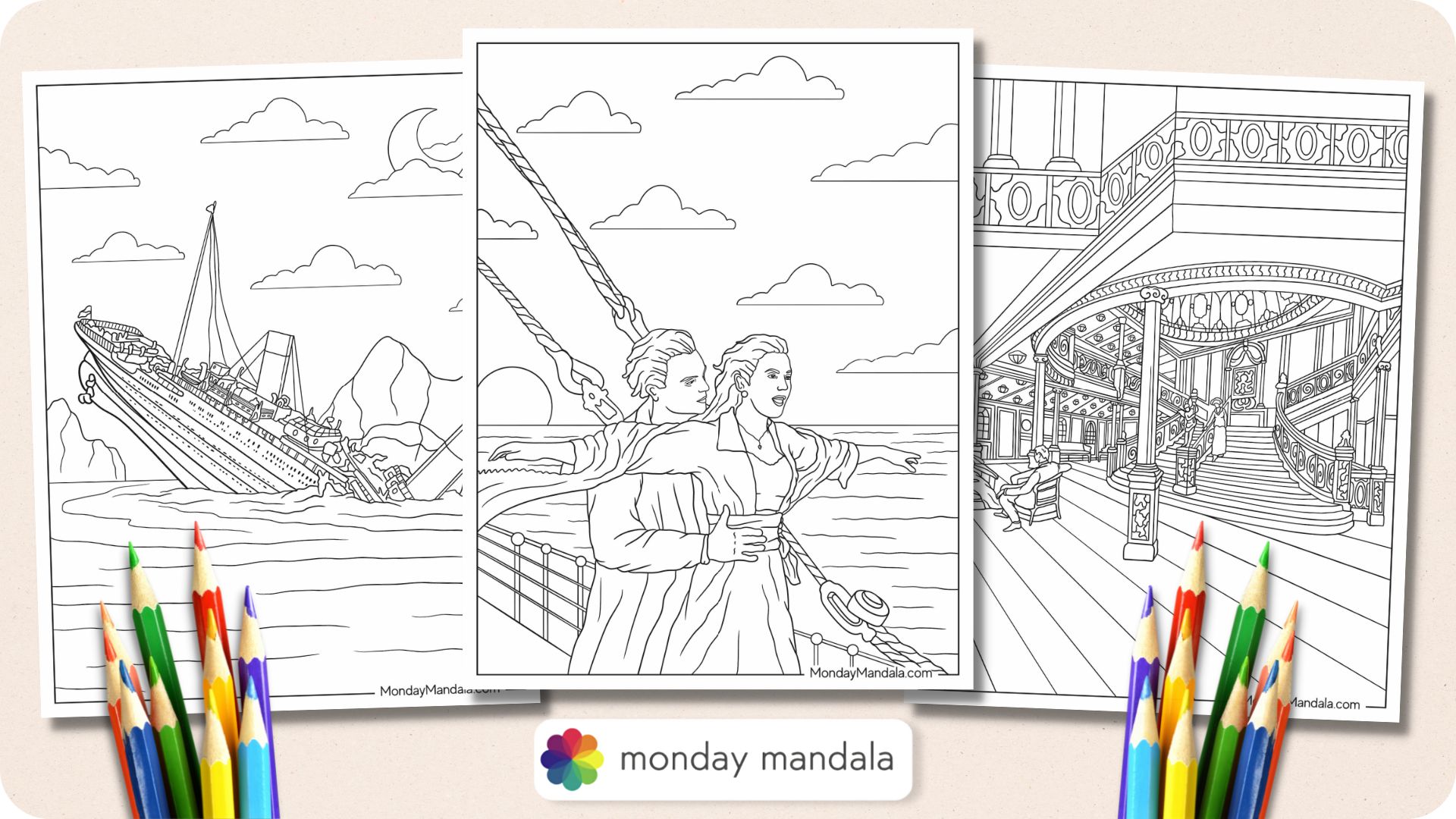 Titanic coloring pages free pdf printables